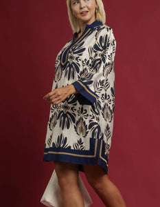 Charlotte Baroque Floral Tunic Dress in Navy