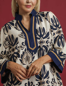 Charlotte Baroque Floral Tunic Dress in Navy