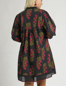 Corinne Black Floral Split Neck Dress