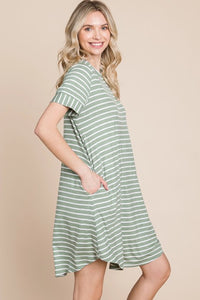 Evelyn Button Back Striped T-Shirt Dress