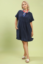 Load image into Gallery viewer, Edie Ruffle Trim Babydoll Dress in Midnight Blue