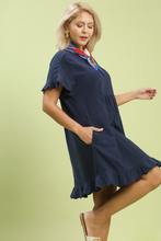 Load image into Gallery viewer, Edie Ruffle Trim Babydoll Dress in Midnight Blue