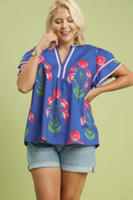 Load image into Gallery viewer, Restocked! Marley Floral Print Ruffle Sleeve Top in Blue