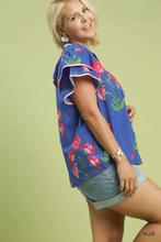 Load image into Gallery viewer, Restocked! Marley Floral Print Ruffle Sleeve Top in Blue