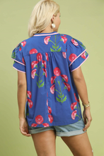 Load image into Gallery viewer, Restocked! Marley Floral Print Ruffle Sleeve Top in Blue