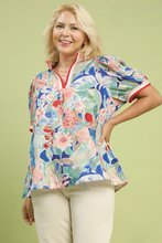 Load image into Gallery viewer, Aimee Jacquard Bloomscape Stripe Trim Top