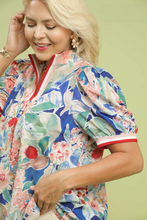 Load image into Gallery viewer, Aimee Jacquard Bloomscape Stripe Trim Top