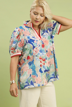 Load image into Gallery viewer, Aimee Jacquard Bloomscape Stripe Trim Top