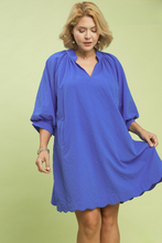 Load image into Gallery viewer, Kayce Bubble Sleeve Scalloped Dress in Ocean