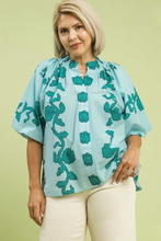 Load image into Gallery viewer, Kelly Teal Floral Puff Sleeve Top