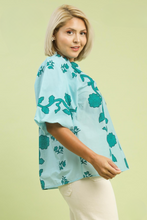Load image into Gallery viewer, Kelly Teal Floral Puff Sleeve Top