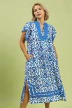 Load image into Gallery viewer, Ada Abstract Two Tone Print Midi Dress in Blue