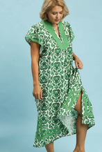 Load image into Gallery viewer, Ada Abstract Two Tone Print Midi Dress in Green