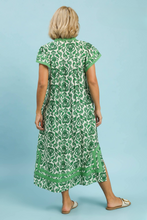 Load image into Gallery viewer, Ada Abstract Two Tone Print Midi Dress in Green