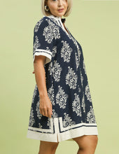 Load image into Gallery viewer, Chloe Abstract Print Tunic Dress in Navy