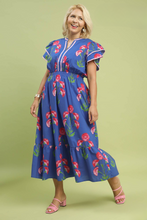 Load image into Gallery viewer, Restocked! Marley Floral Print Ruffle Sleeve Dress in Blue