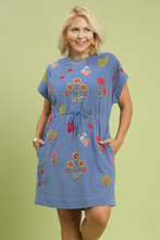 Load image into Gallery viewer, Bobbie Embroidered Floral Dress Waist Tie in Blue