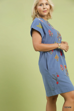 Load image into Gallery viewer, Bobbie Embroidered Floral Dress Waist Tie in Blue