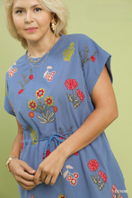 Load image into Gallery viewer, Bobbie Embroidered Floral Dress Waist Tie in Blue