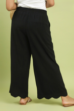 Load image into Gallery viewer, Ashley Scallop Hem Linen Blend Pants in Black