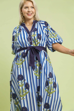 Load image into Gallery viewer, Annette Floral Belted Midi Dress in Navy