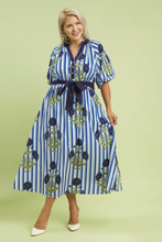 Load image into Gallery viewer, Annette Floral Belted Midi Dress in Navy