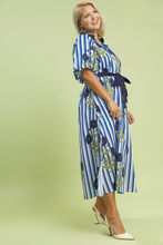 Load image into Gallery viewer, Annette Floral Belted Midi Dress in Navy