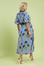 Load image into Gallery viewer, Annette Floral Belted Midi Dress in Navy