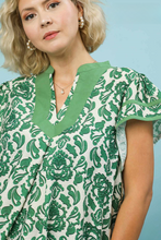 Load image into Gallery viewer, Restocked! Audrey Green Floral Flutter Sleeve Top