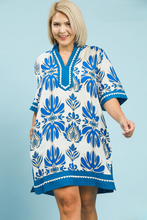 Load image into Gallery viewer, Restocked! Charlotte Baroque Floral Tunic Dress in Turquoise