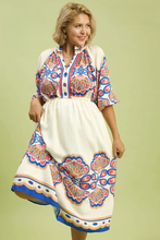 Load image into Gallery viewer, Georgianne Plume Border Print Midi Dress