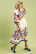 Load image into Gallery viewer, Georgianne Plume Border Print Midi Dress