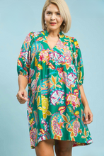 Load image into Gallery viewer, Lola Abstract Print Puff Sleeve Babydoll Dress in Green