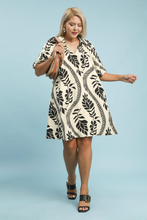 Load image into Gallery viewer, Mavis Black &amp; Cream Leaf Print Dress