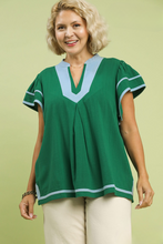 Load image into Gallery viewer, Laney Linen V-Neck with Contrast Trim