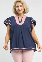 Load image into Gallery viewer, Laney Linen V-Neck with Contrast Trim in Navy
