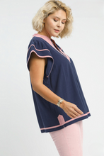 Load image into Gallery viewer, Laney Linen V-Neck with Contrast Trim in Navy