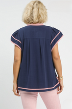 Load image into Gallery viewer, Laney Linen V-Neck with Contrast Trim in Navy