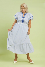 Load image into Gallery viewer, Amelia Blue Striped Flutter Sleeve Midi Dress