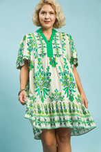 Load image into Gallery viewer, Restocked! Nicole Green Damask Print Dress