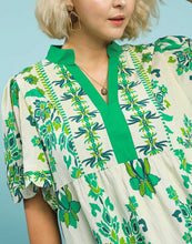 Load image into Gallery viewer, Restocked! Nicole Green Damask Print Dress