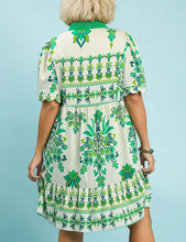 Load image into Gallery viewer, Restocked! Nicole Green Damask Print Dress