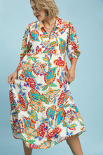 Load image into Gallery viewer, Lola Abstract Print Puff Sleeve Midi Dress in Cream