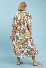 Load image into Gallery viewer, Lola Abstract Print Puff Sleeve Midi Dress in Cream