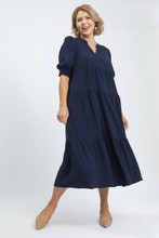 Load image into Gallery viewer, Edie Navy Collared Tiered Dress