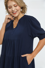 Load image into Gallery viewer, Edie Navy Collared Tiered Dress