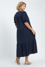 Load image into Gallery viewer, Edie Navy Collared Tiered Dress