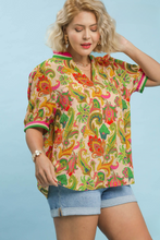Load image into Gallery viewer, Mallory Jacquard Mixed Print Ruffle Neck Top