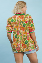 Load image into Gallery viewer, Mallory Jacquard Mixed Print Ruffle Neck Top