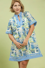 Load image into Gallery viewer, Restocked! Madison Chinoiserie Print Dress in Blue Mix